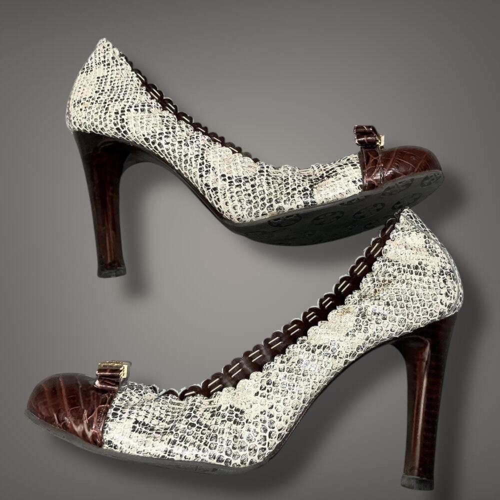 Gorgeous! TORY BURCH Snake and Croc Embossed Leather High Heel Pumps EUC